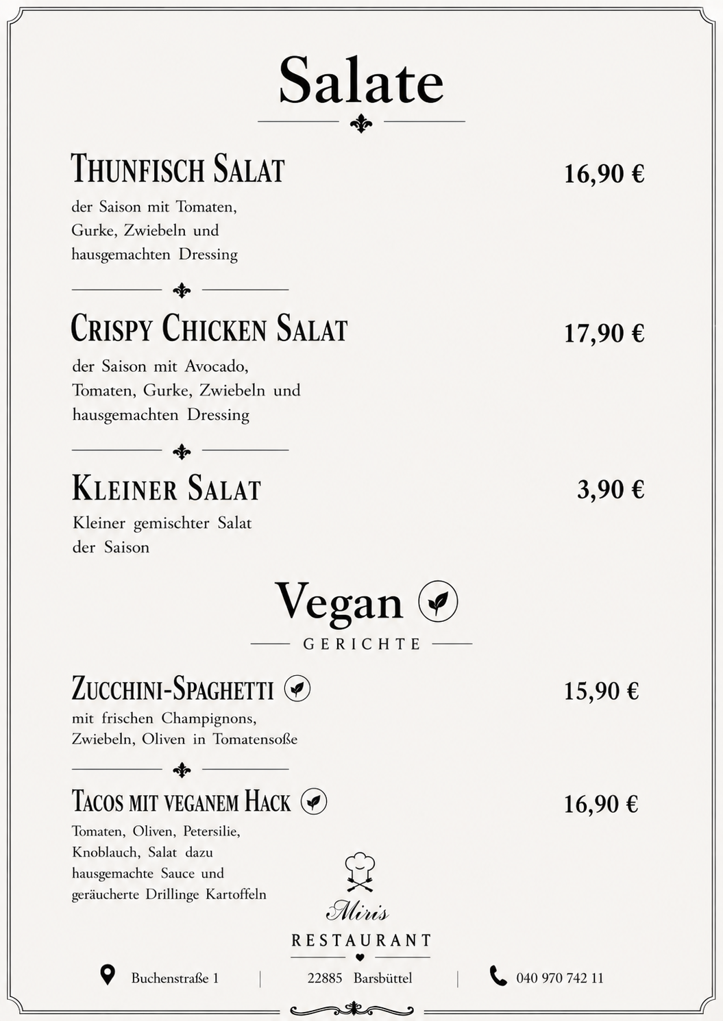 Speisekarte Vorschau