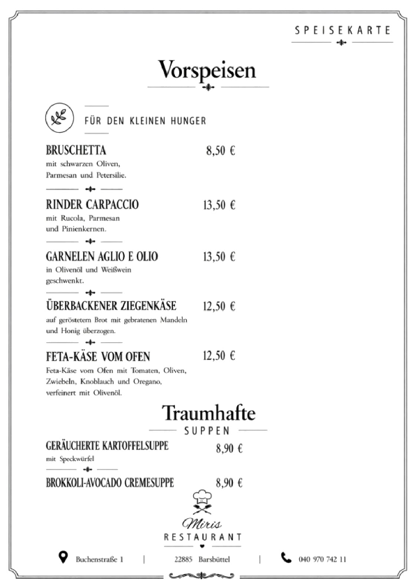 Speisekarte Vorschau