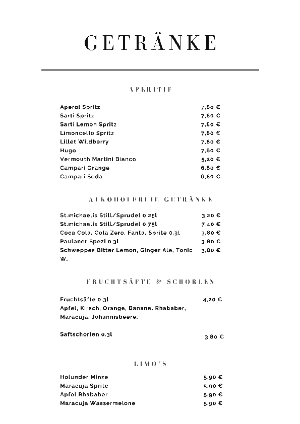 Getränkekarte Vorschau