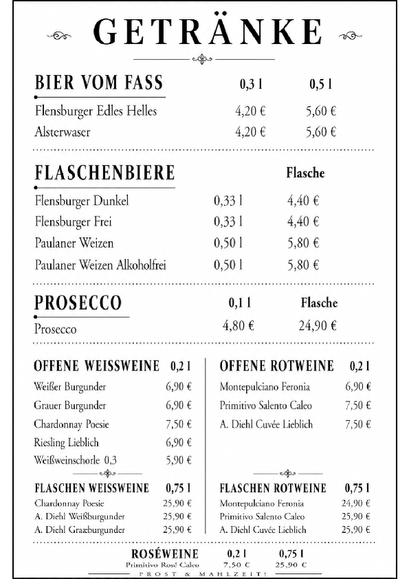 Getränkekarte Vorschau